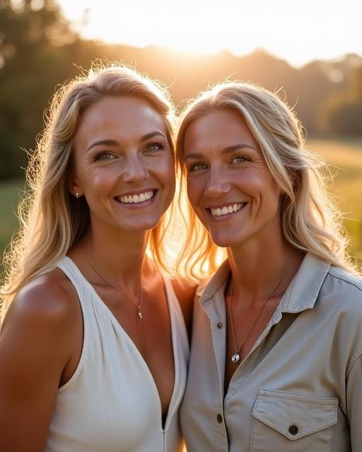 The founders of Wattle & Willow Weddings smiling in a natural, sunlit setting.
